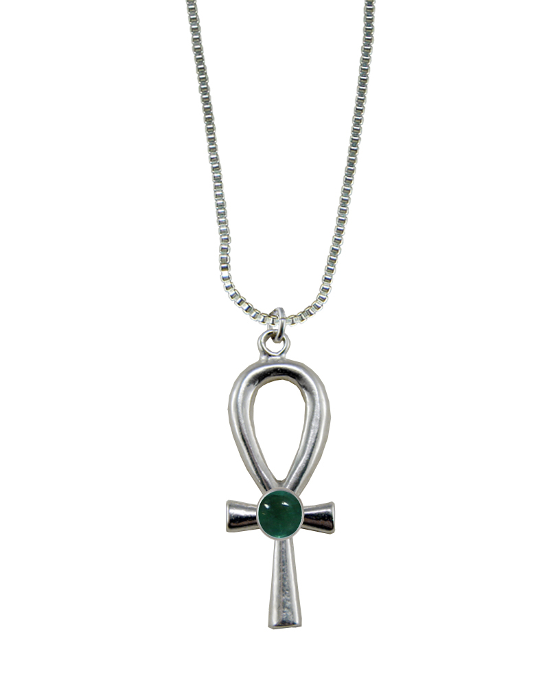 Sterling Silver Egyptian Ankh Pendant With Fluorite